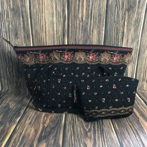 2 Tote Vera Bradley Black Floral Rose Print XXL